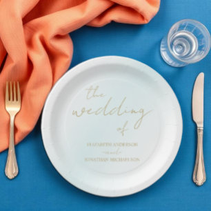 Blue Watercolor Wave Wedding Paper Plate