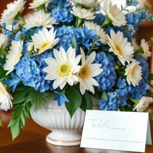 Blue Watercolor Wave Wedding Place Card