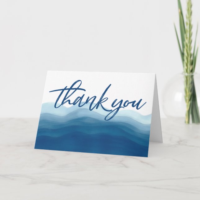 Blue Watercolor Wave Wedding | Thank You Cards (Front)