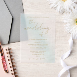 Blue Watercolor Wave Wedding Vellum Invitations