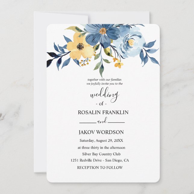 blue watercolor wedding Invitation (Front)