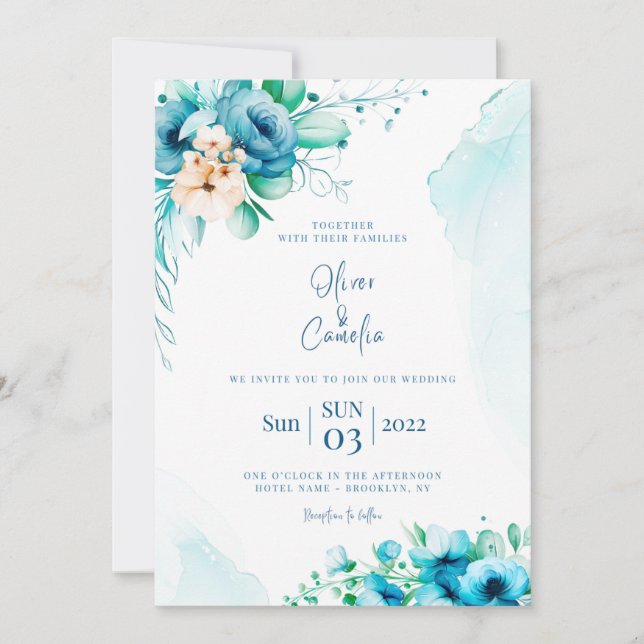 Blue Watercolor Wedding Invitation (Front)
