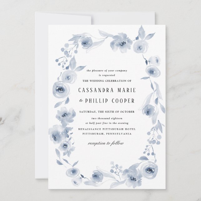 Blue Watercolor Wedding Invitation Suite (Front)