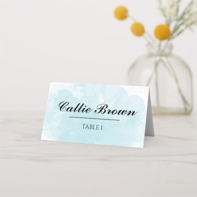 Blue Watercolor Wedding Place Card (Front)