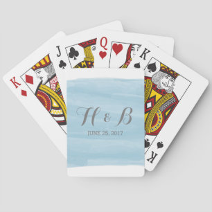 Blue Watercolor Wedding Playing Cards