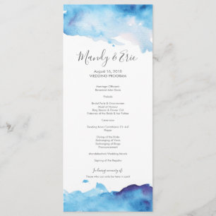 Blue Watercolor Wedding Program Card