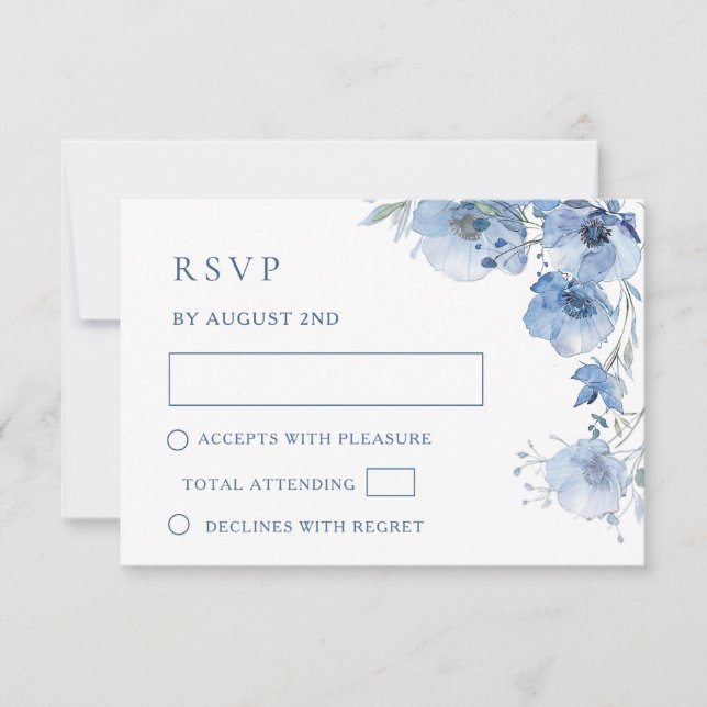 Blue Watercolor Wedding RSVP Card (Front)