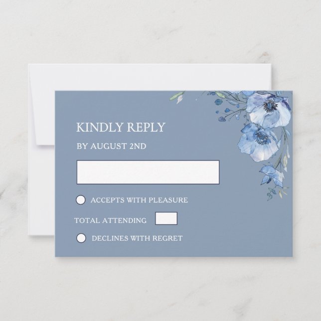 Blue Watercolor Wedding RSVP Card (Front)