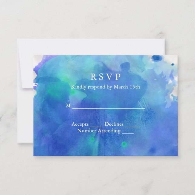 Blue Watercolor Wedding RSVP Card (Front)