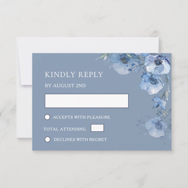 Blue Watercolor Wedding RSVP Card (Front)