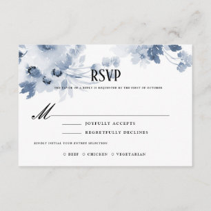 Blue Watercolor Wedding RSVP with Meal Selection Card