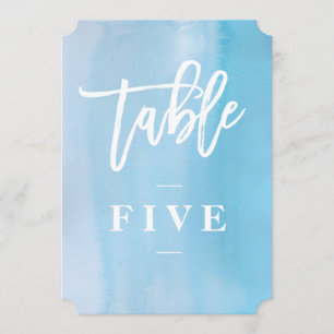 Blue watercolor wedding table number