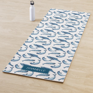 Blue Watercolor Whale and Narwhal Pattern Yoga Mat