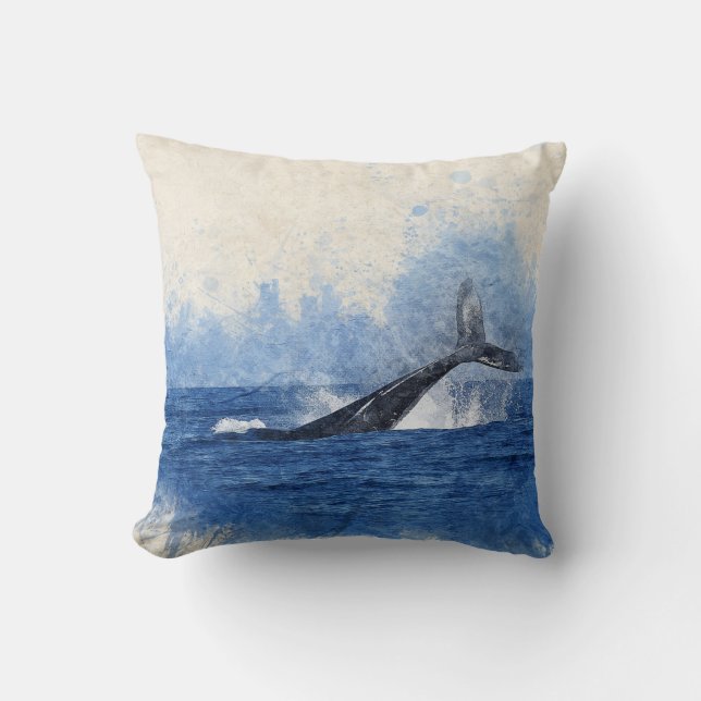 Blue Watercolor Whale Cushion (Front)