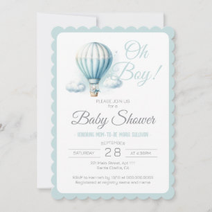 Blue Watercolor White Bear Oh Boy Baby Boy Shower Invitation