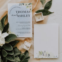 Blue Watercolor White Rose Elegant Wedding