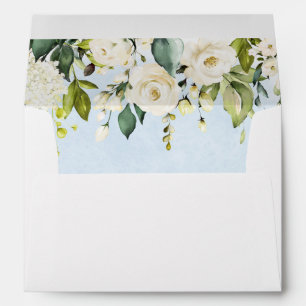 Blue Watercolor White Rose Wedding Envelopes