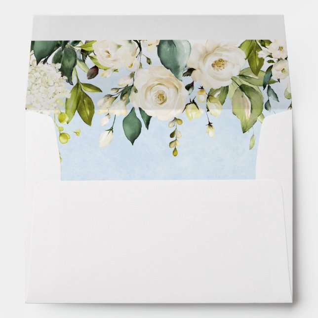 Blue Watercolor White Rose Wedding Envelopes (Back (Bottom))