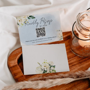Blue Watercolor White Rose Wedding RSVP Card