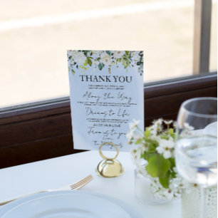 Blue Watercolor White Rose Wedding Thank You