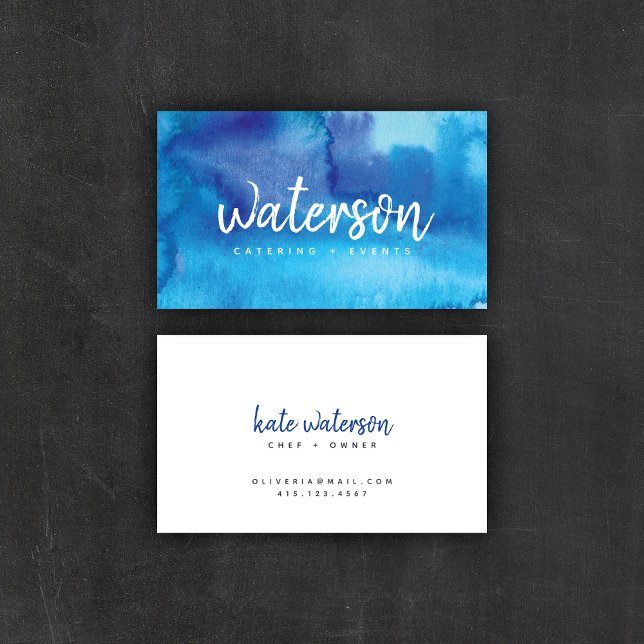 Blue Watercolor + White Script | Business Cards (Creator Uploaded)