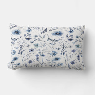 Blue Watercolor Wildflower Botanical Throw Pillow