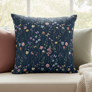 Blue Watercolor Wildflower Cushion