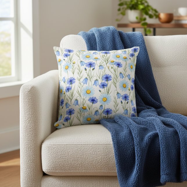 Blue Watercolor Wildflower Cushion (Creator Uploaded)