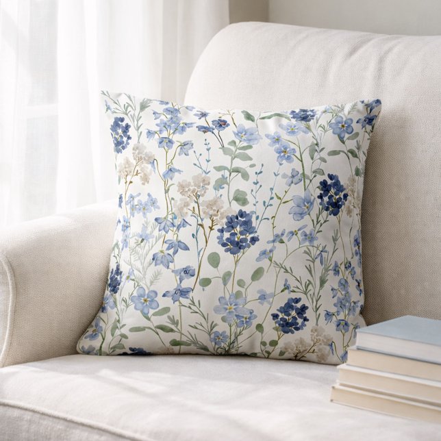 Blue Watercolor Wildflower Cushion (Creator Uploaded)