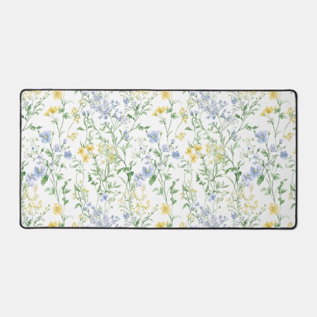 Blue Watercolor Wildflower Desk Mat (Front)