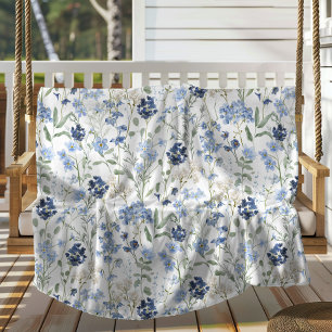 Blue Watercolor Wildflower Fleece Blanket