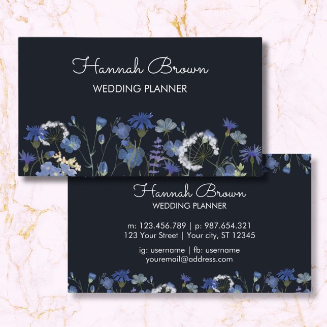 Blue Watercolor Wildflower Garden Business Card (Creator Uploaded)