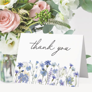 Blue Watercolor Wildflower Garden Thank You Card