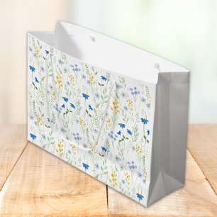 Blue Watercolor Wildflower  Large Gift Bag