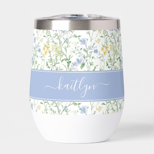 Blue Watercolor Wildflower Monogram (Front)