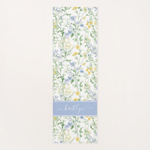 Blue Watercolor Wildflower Monogram Yoga Mat