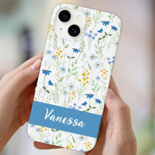Blue Watercolor Wildflower Name  Case-Mate iPhone 14 Case