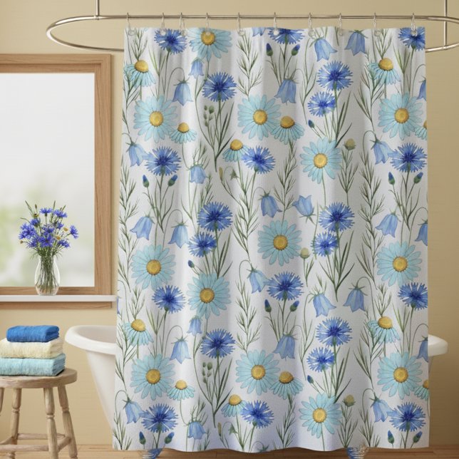 Blue Watercolor Wildflower Shower Curtain (Creator Uploaded)