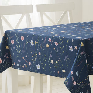 Blue Watercolor Wildflower Tablecloth