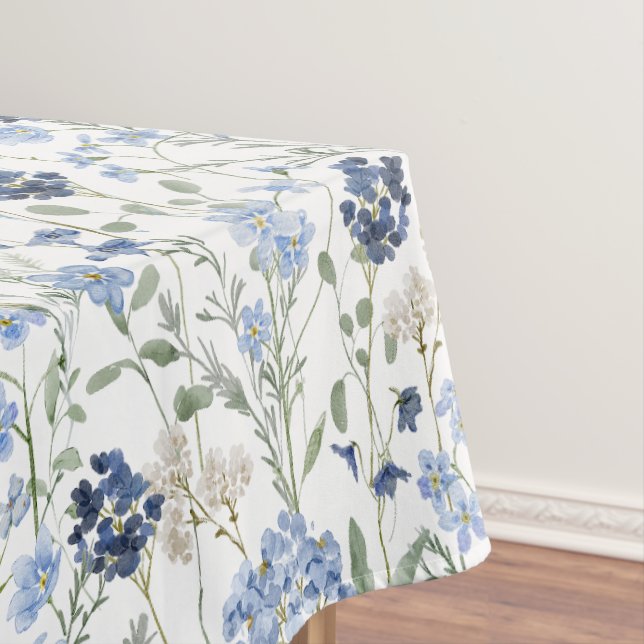Blue Watercolor Wildflower Tablecloth (In Situ)