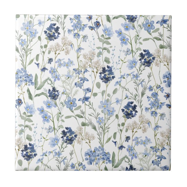 Blue Watercolor Wildflower Tile (Front)