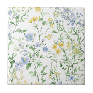 Blue Watercolor Wildflower Tile