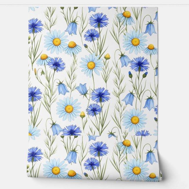Blue Watercolor Wildflower Wallpaper (Unrolling)