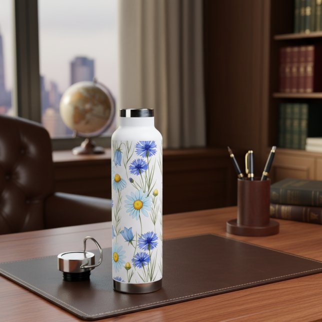Blue Watercolor Wildflower Water Bottle (Creator Uploaded)