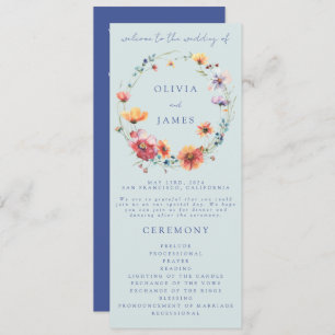 Blue Watercolor Wildflower Wreath Wedding Programme
