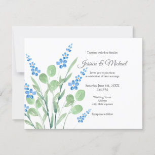 Blue Watercolor Wildflowers Bouquet Invitation