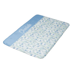 Blue watercolor wildflowers custom name apron bath mat