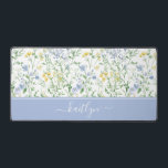 Blue Watercolor Wildflowers Desk Mat<br><div class="desc">This 31.5" x 15.5" blue and yellow boho wildflower pattern desk mat with your name in a modern and trendy script font would look beautiful on your desk, accessorizing your living space to a new heightened look.</div>