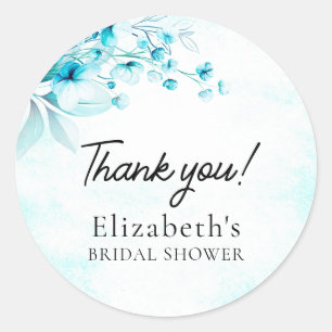 Blue Watercolor Wildflowers Modern Bridal Shower Classic Round Sticker