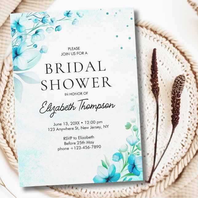 Blue Watercolor Wildflowers Modern Bridal Shower Invitation (Creator Uploaded)